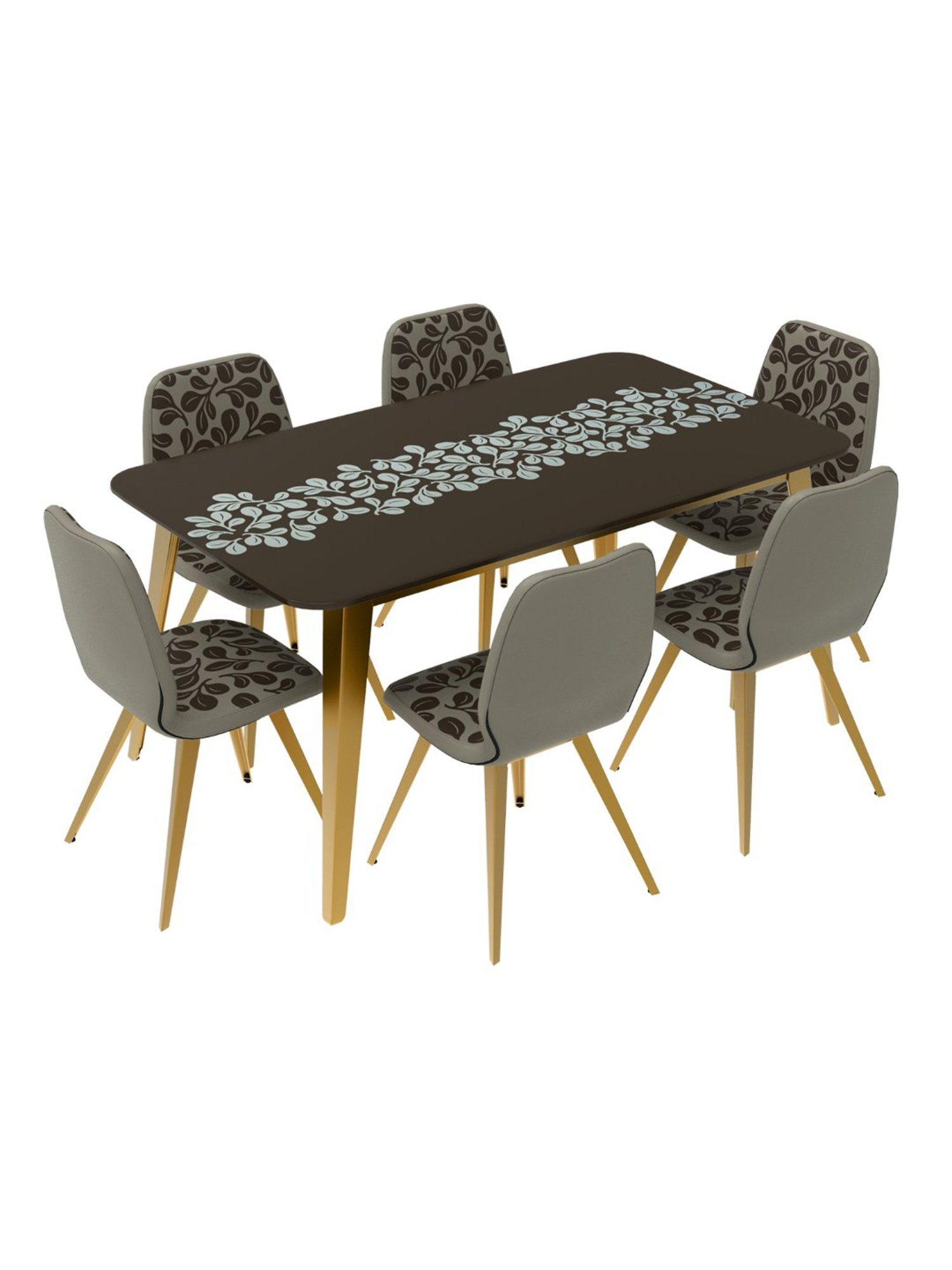 Godrej Interio Aurelia Grey & Yellow Tempered Glass 6 Seater Rectangular Dining Table