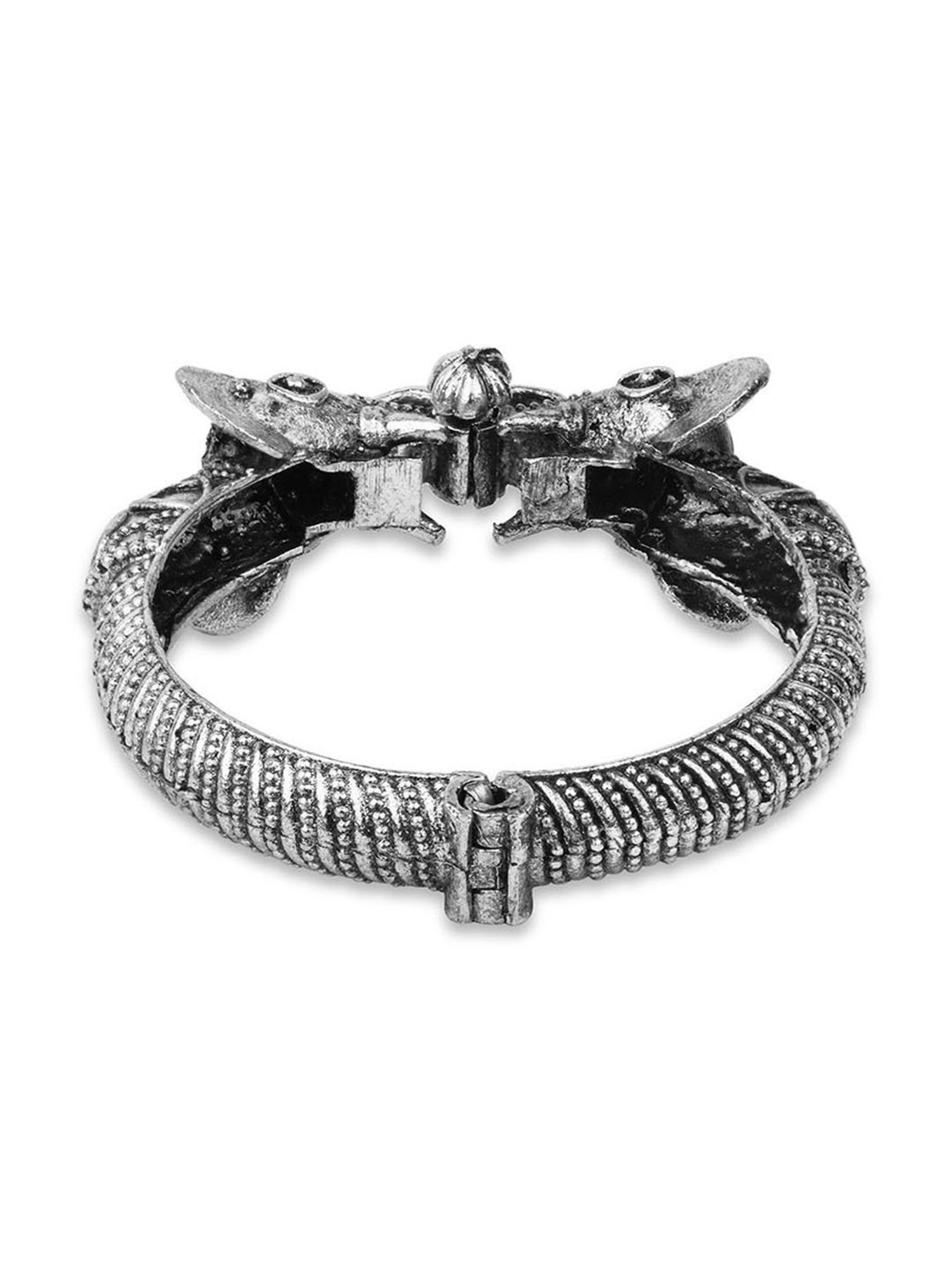 Fida Ethnic Oxidised Silver Elephant Motif Temple Bracelet for Women