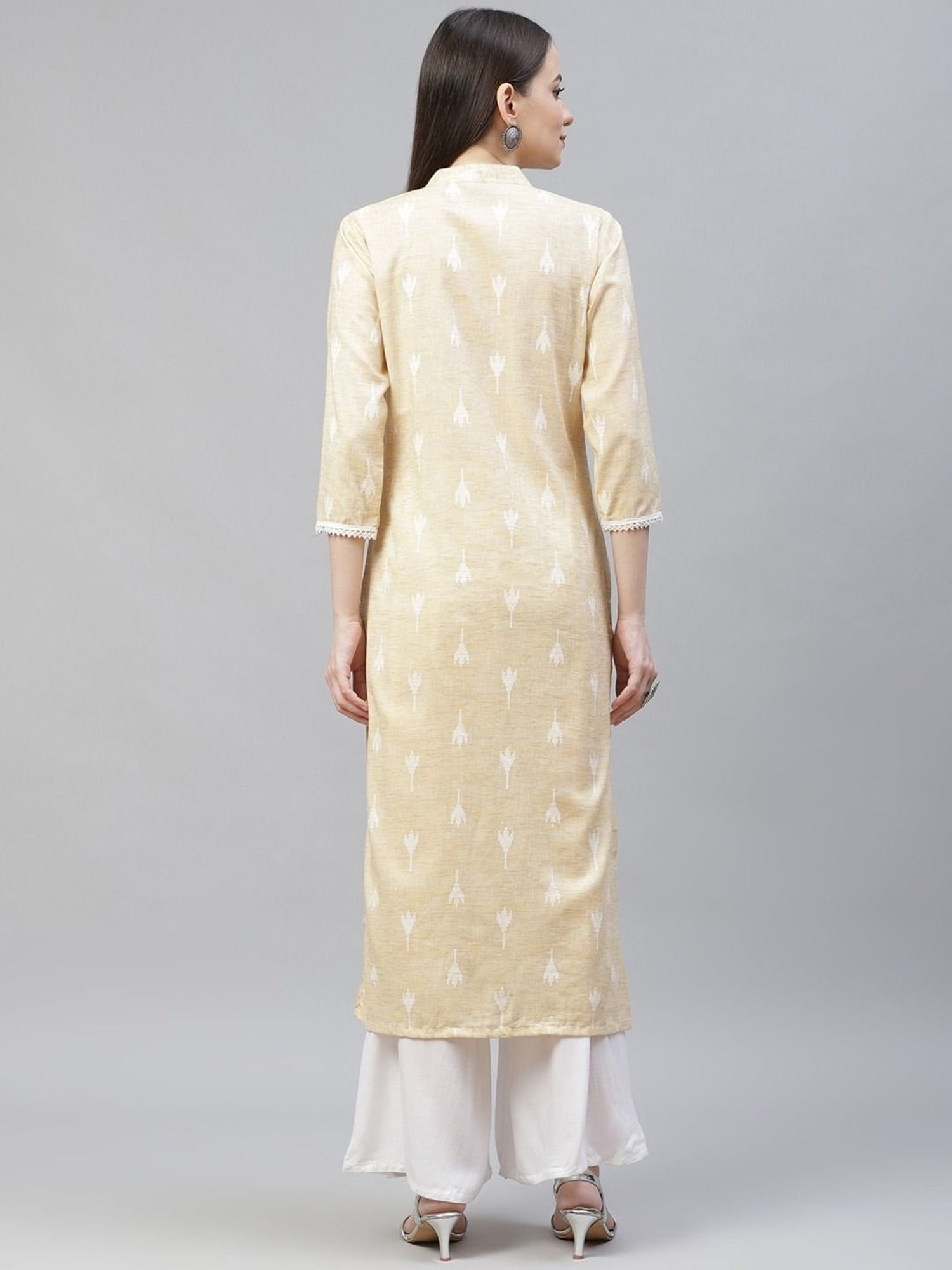 Jompers Beige Cotton Woven Pattern Straight Kurta