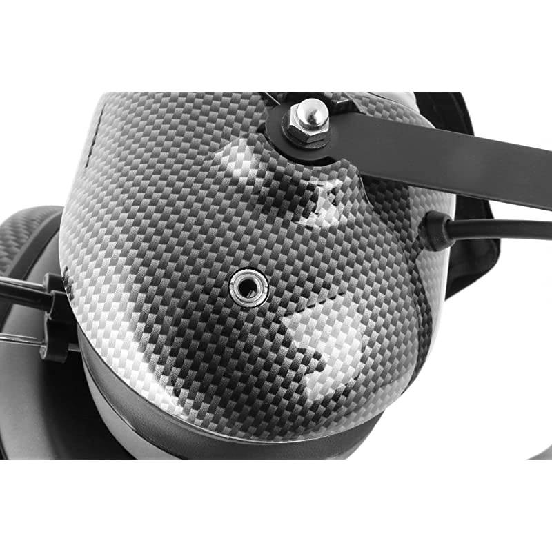 H41-CF Carbon Fiber Style Behind The Head Two Way Radio Headset with CC-MOT Coil Cord Cable for Motorola 2-Pin Radios