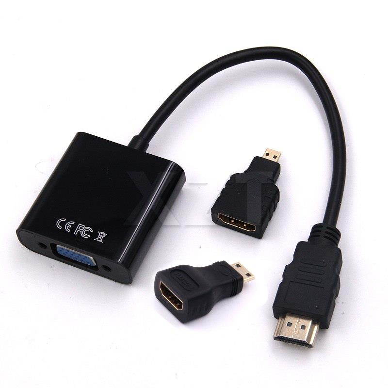 HDMI to VGA Adaptor Micro HDMI Mini HDMI Male Adapter to VGA Female Built-in 1080p Chipset Converter For Xbox 360 PS3 PS4 LCD TV