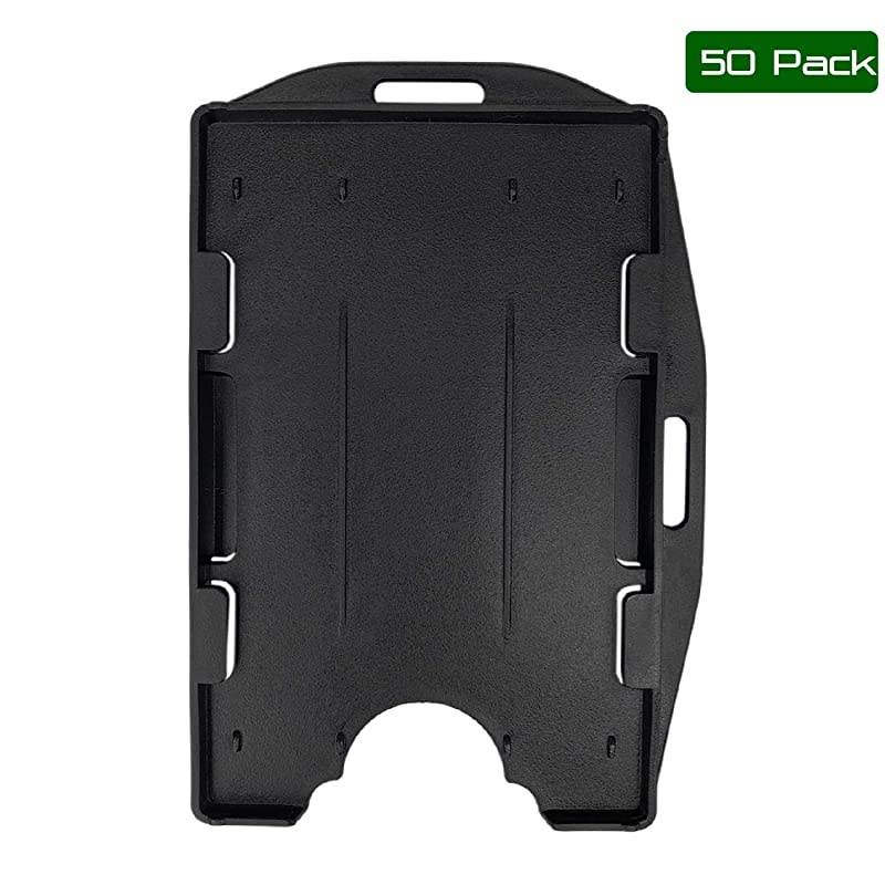 50 Pack Double Sided ID Badge Holders Hard Plastic Id Card Holder for Lanyard, Horizontal and Vertical Dual-Use, Hold 2 ID Cards