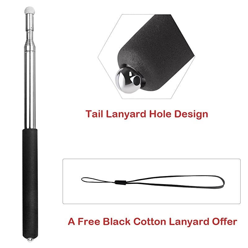 Telescoping Teachers Pointer  Retractable Classroom Electronic Whiteboard Presentation Teaching Pointer Stick for Teachers Coach Presenter with A Lanyard Felt Nib Extends to 47 Black