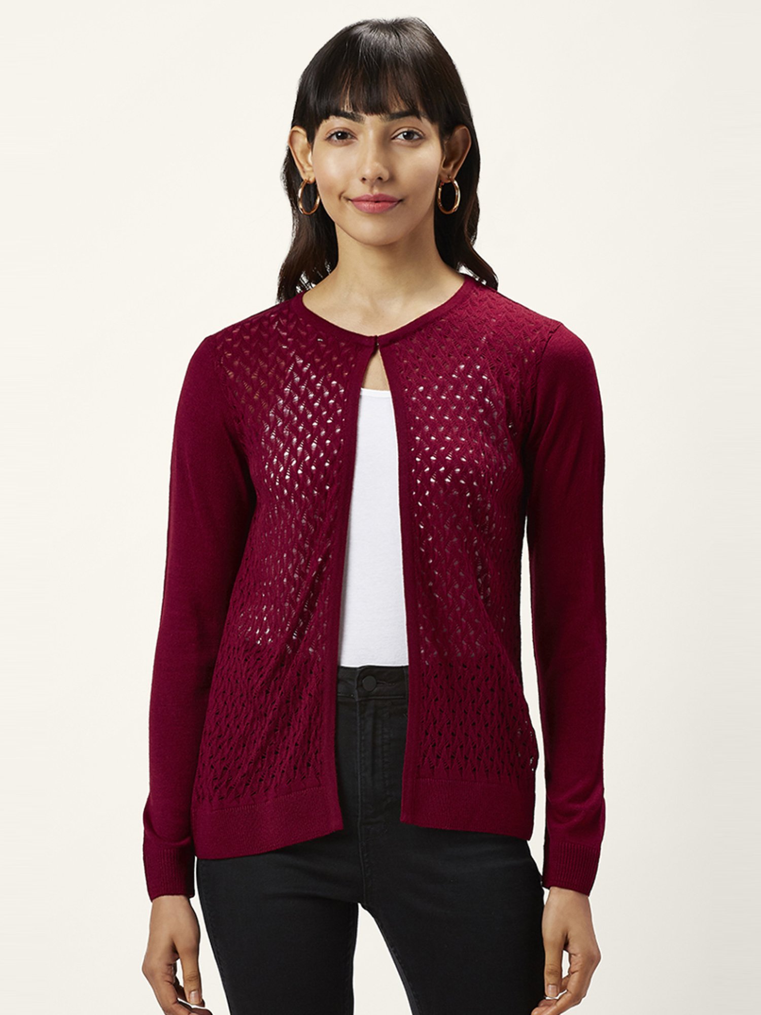 Honey by Pantaloons Maroon Self Pattern Shrugs