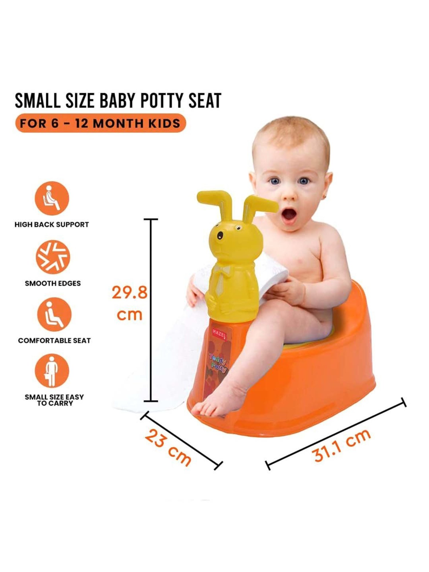 HAZEL Orange & Yellow Plastic Teddy-Shaped Baby Toilet Chair With Closing Lid