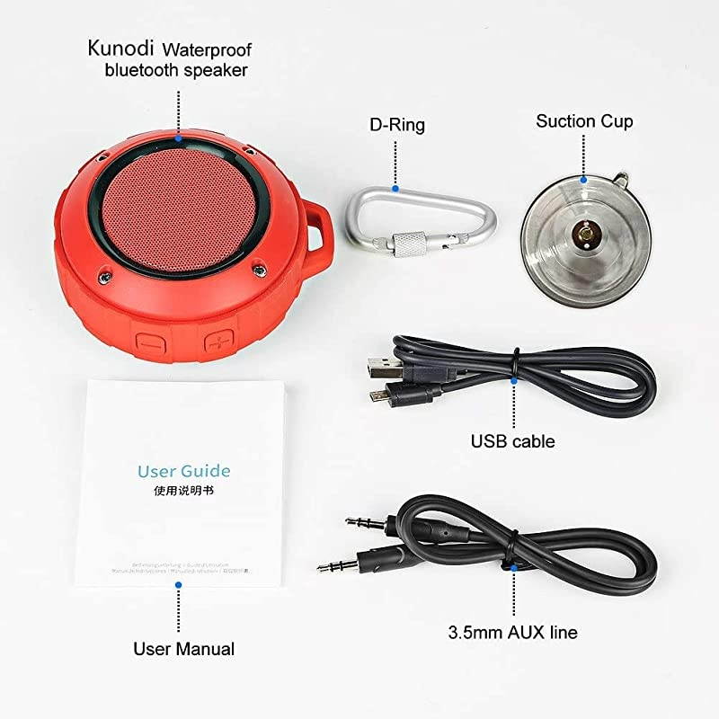 Outdoor Waterproof Bluetooth Speaker, Wireless Portable Mini Shower Travel Speaker with Subwoofer, Enhanced Bass, Built in Mic for Sports, Pool, Beach, Hiking, Camping (Red)