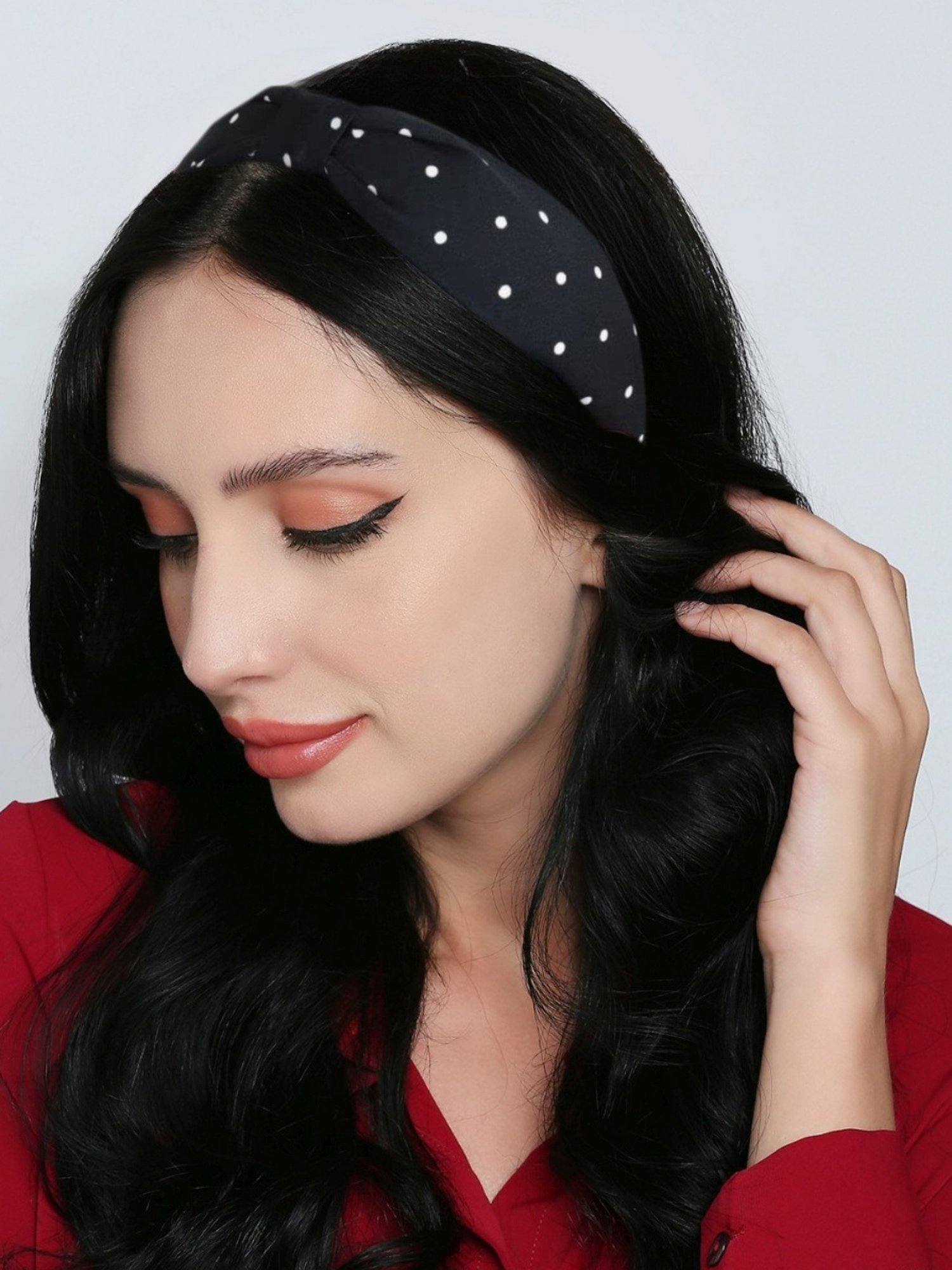 OOMPH Black Knotted Floral Stripes Polka Dots Hair Band - Combo of 4