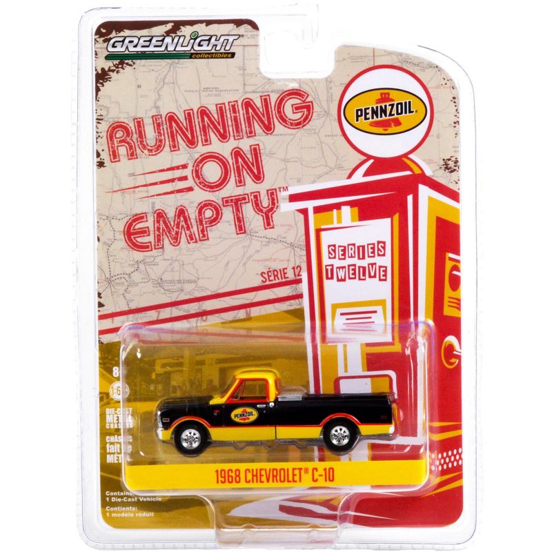 1968 Chevrolet C-10 Pickup Truck w/Toolbox "Pennzoil" Black and Yellow "Running on Empty" 1/64 Diecast Model Car by Greenlight