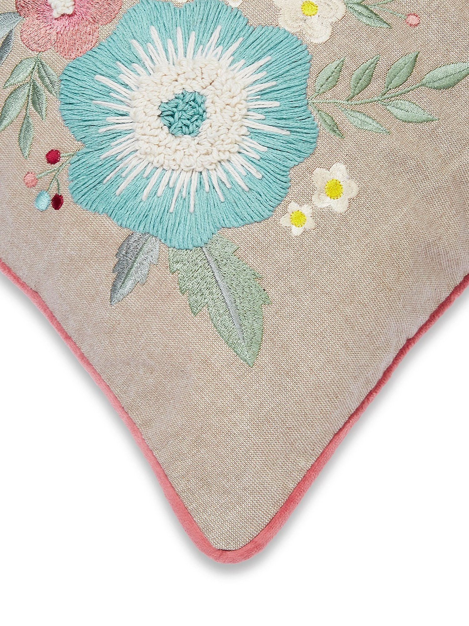 Haus & Kinder Floral Bunch Embroidery Blue Cotton Decorative Cushion Cover