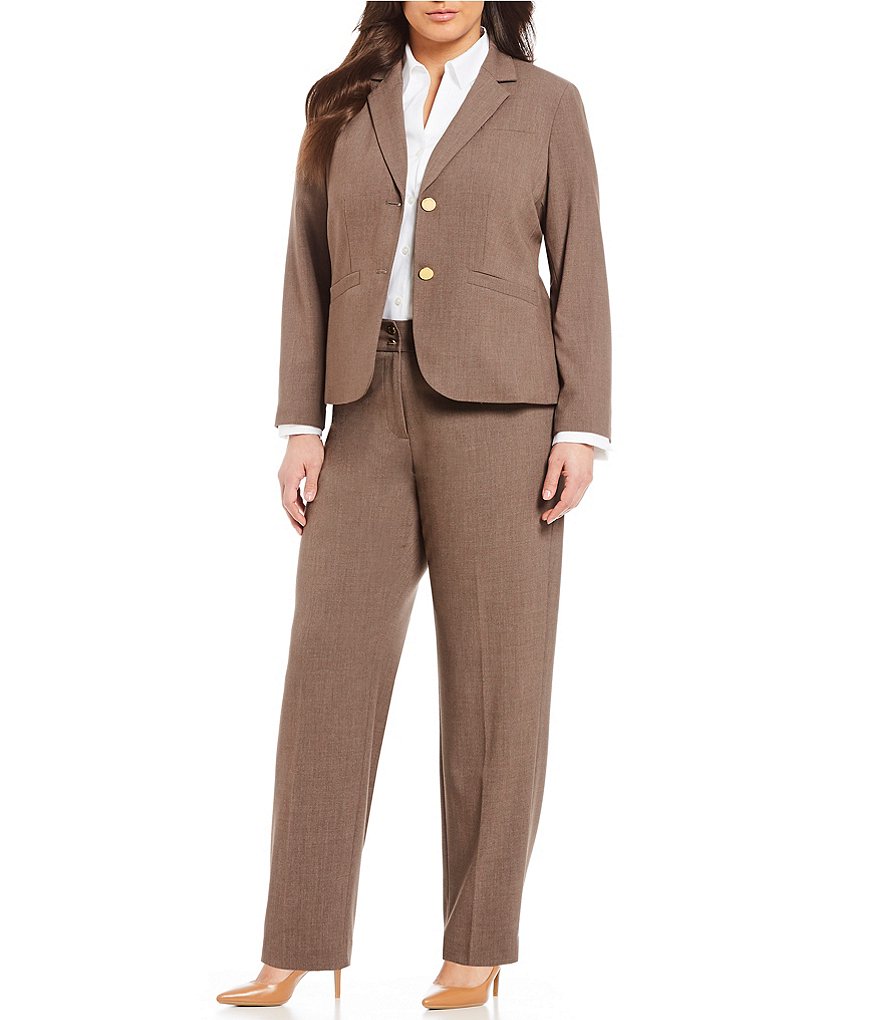 Kasper Plus Size Stretch Crepe Notch Lapel Two Button Jacket