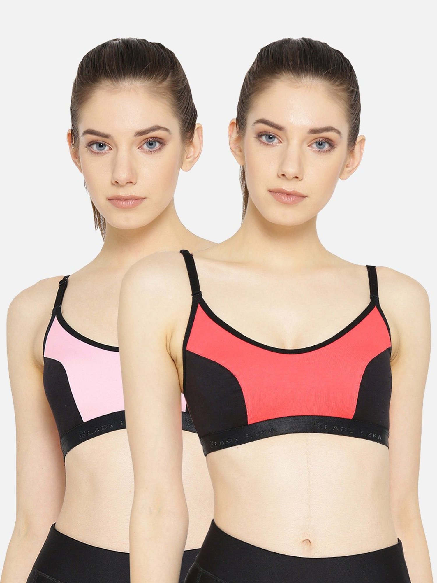 Lady Lyka Multicolor Non Wired Non Padded Sports Bra (Pack Of 2)