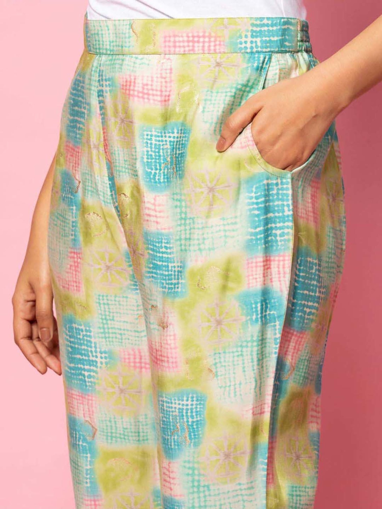 Libas Green Printed Silk Blend Co-Ords