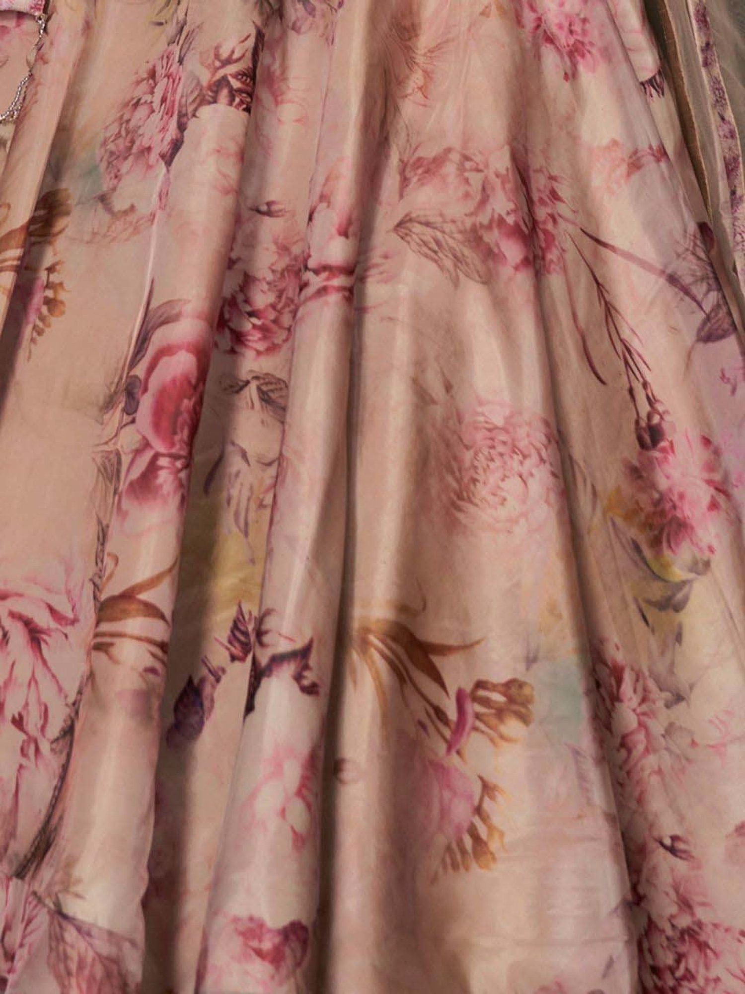 Odette Beige Printed Lehenga Choli Set With Dupatta