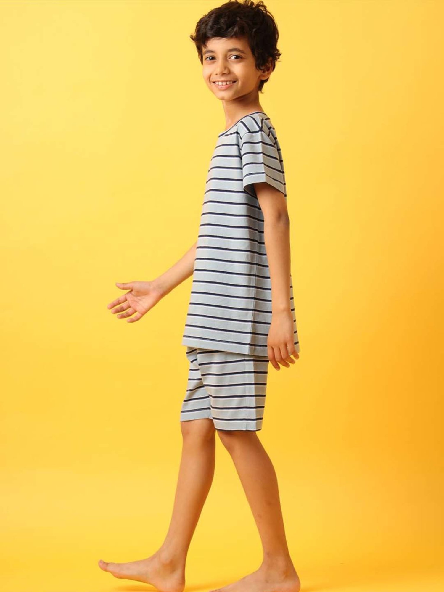 Anthrilo Kids blue Cotton Striped T-Shirt & Short
