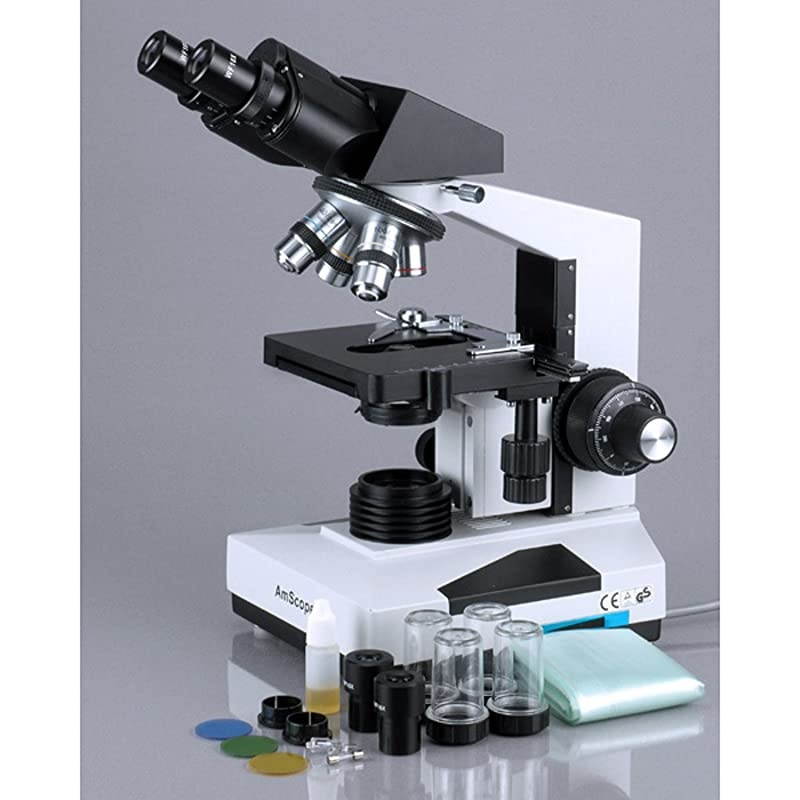 1600X Biological Compound Binocular Microscope + 50 Slides + 100 Coverslips