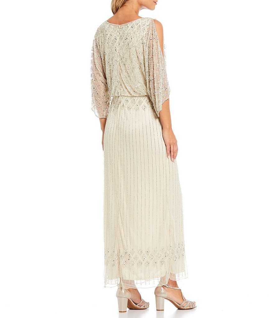 Pisarro Nights Diamond Beaded Blouson Split Sleeve Boat Neck Dress