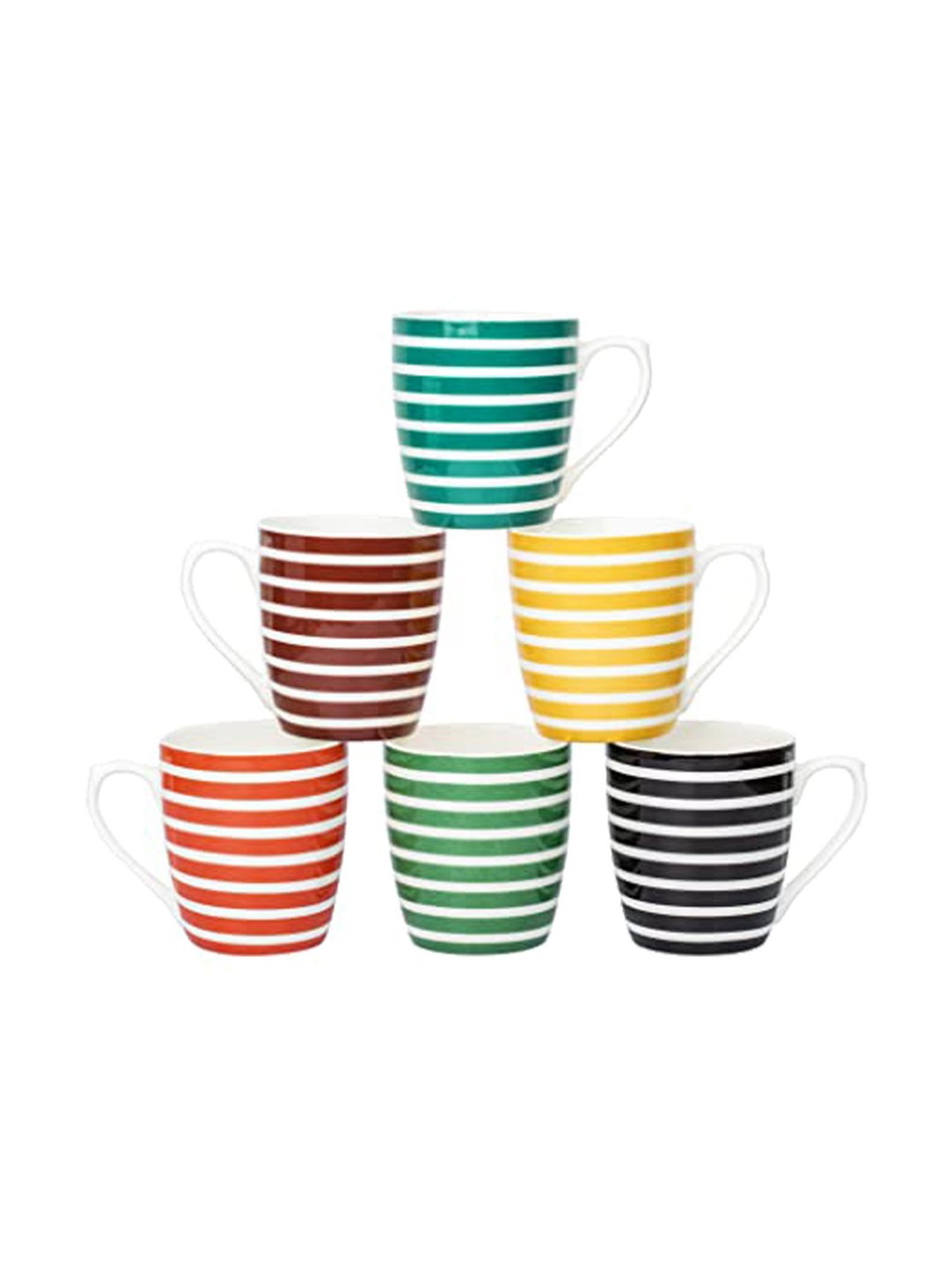 Femora Stripes Multicolor Porcelain Tea Cups - Set of 6 (160ml)