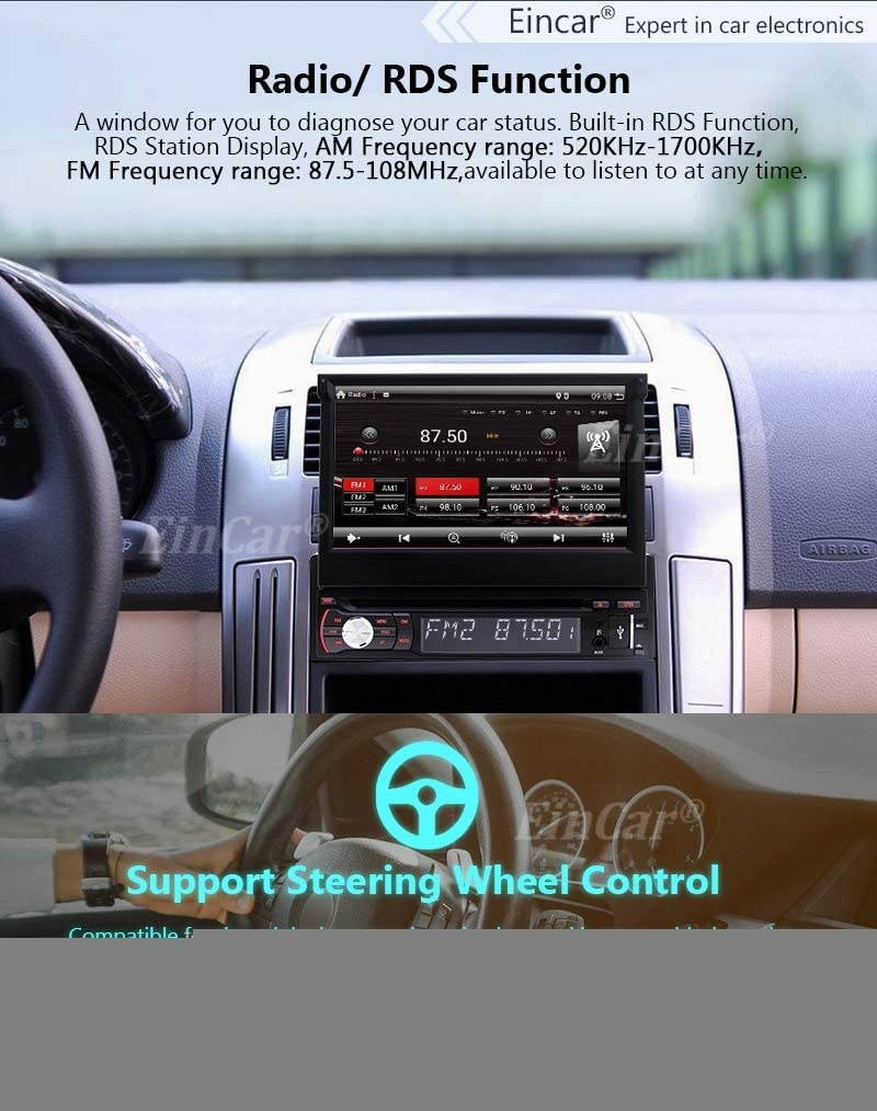 7 Inch Flip Out Touch Screen Single Din Android 10.0 Car Stereo GPS Navigation DVD Player Radio with WiFi Bluetooth AM FM Receiver Support Mirror Link Steering Wheel Controls Backup Camera SD USB OBD