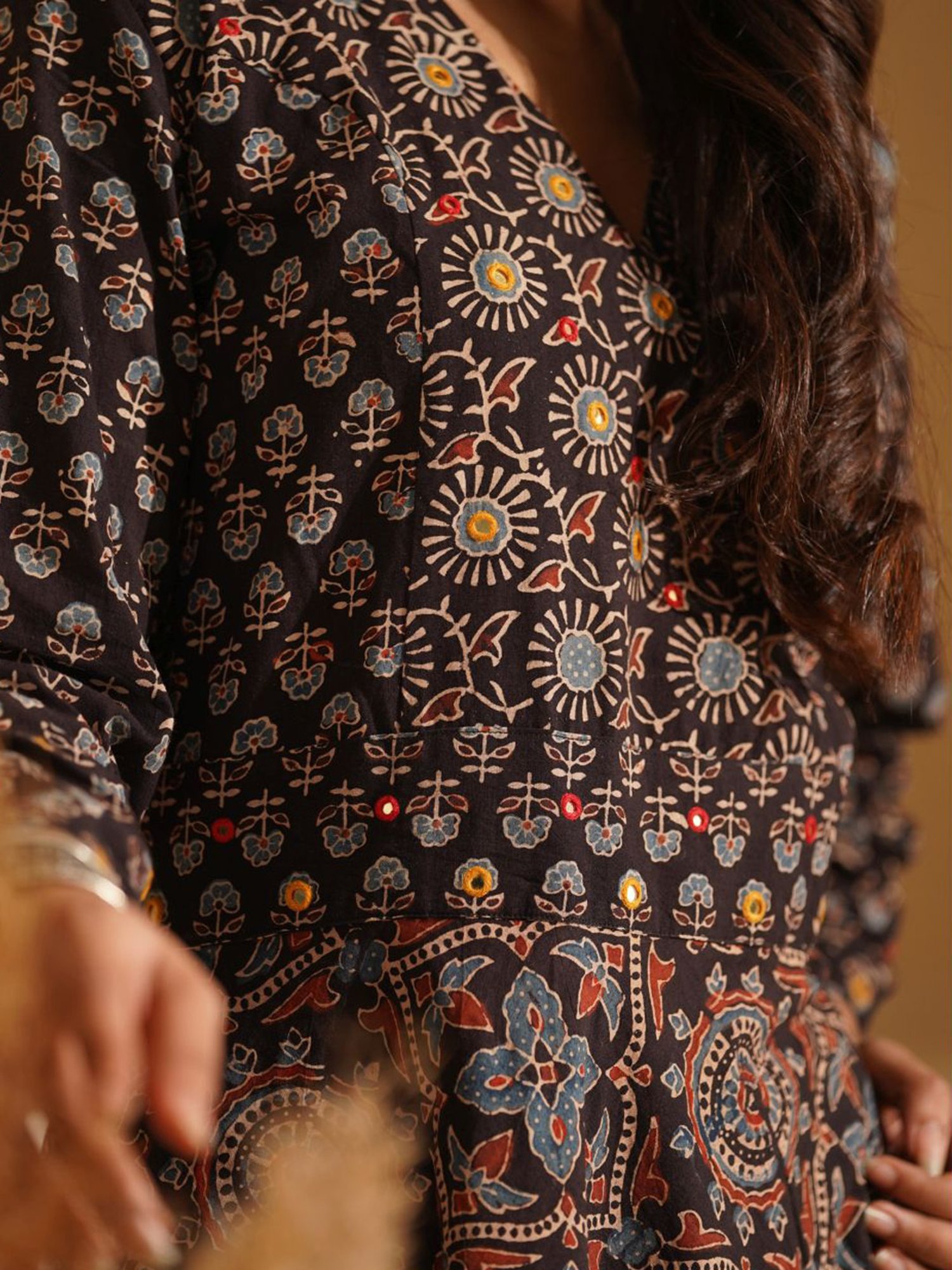 Love Chic Black Cotton Ajrakh Flare Kurta