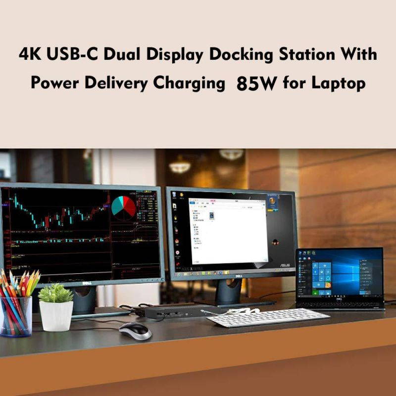 WAVLINK Thunderbolt 3 Dock-180W DC Power Adapter (85W Charging) Dual 4K@60Hz Display,2X Thunderbolt 3 up to 40Gb/s, DP1.2, 4X USB 3.0 Ports, SD Card Slot, LAN for Mac/Windows Thunderbolt 3 Laptops PC
