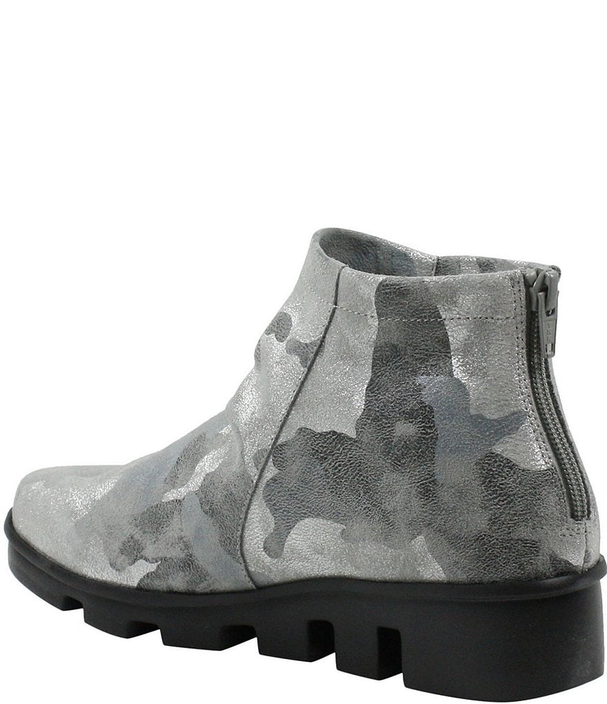 L'Amour Des Pieds Hadirat Camo Print Leather Lug Sole Wedge Ankle Booties