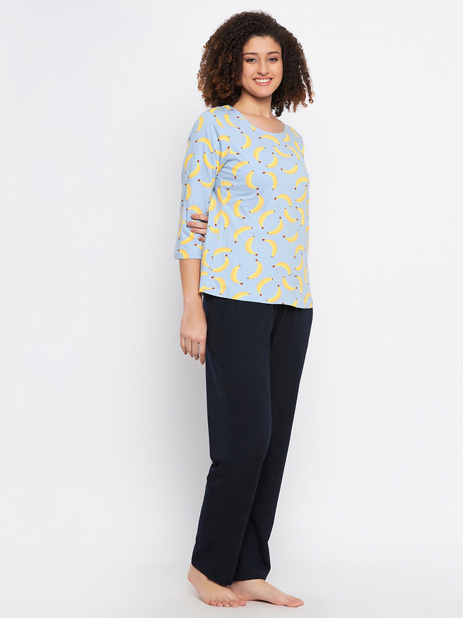 Clovia Blue Printed Top With Pyjamas