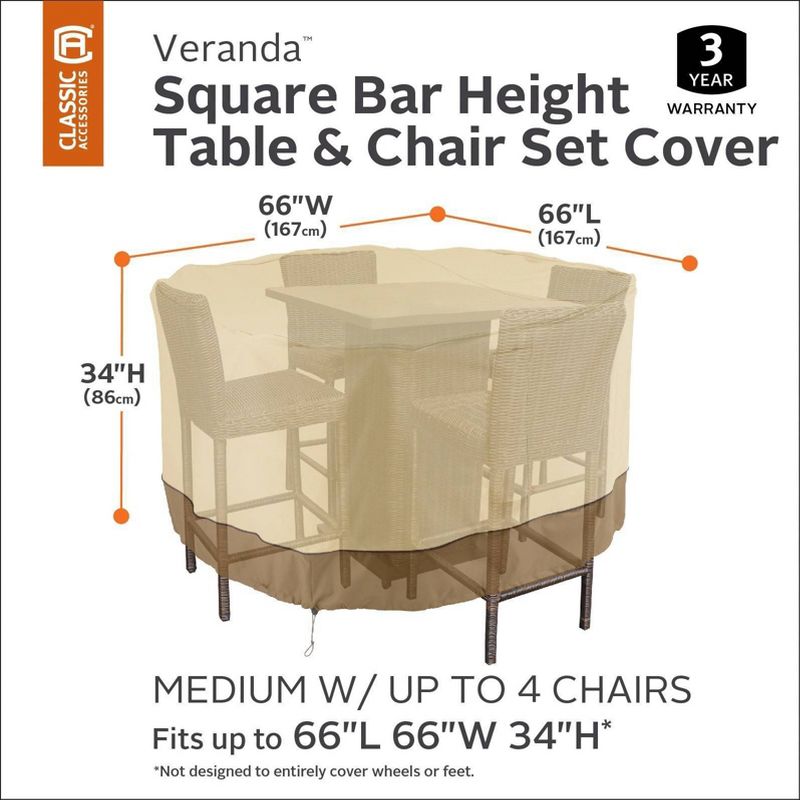 Veranda Square Bar Table & Chair Cover Set Light Beige - Classic Accessories