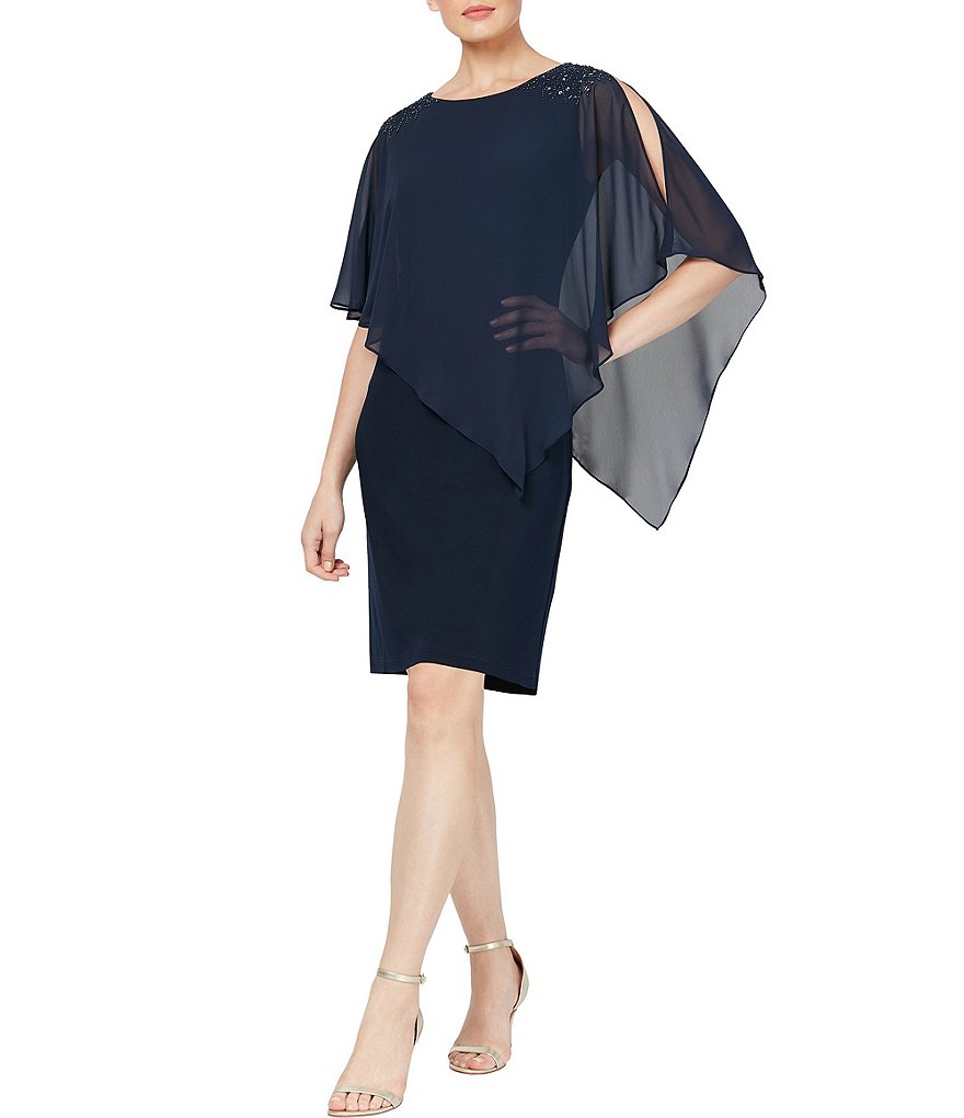 Marina Sequin Lace Round Neck 3/4 Sleeve Sheath Dress