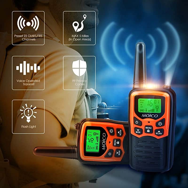 Talkies Long Range for Adults TwoWay Radios Up to 5 Miles in Open Fields 22 Channels FRSGMRS VOX Scan LCD Display with LED Flashlight Ideal for Field Survival Biking Hiking Camping