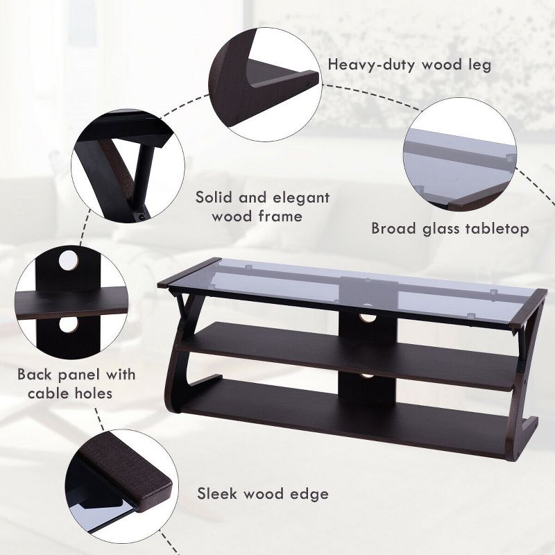 Costway 3-Tier Tempered Glass Top TV Stand Entertainment Center Media Console Furniture