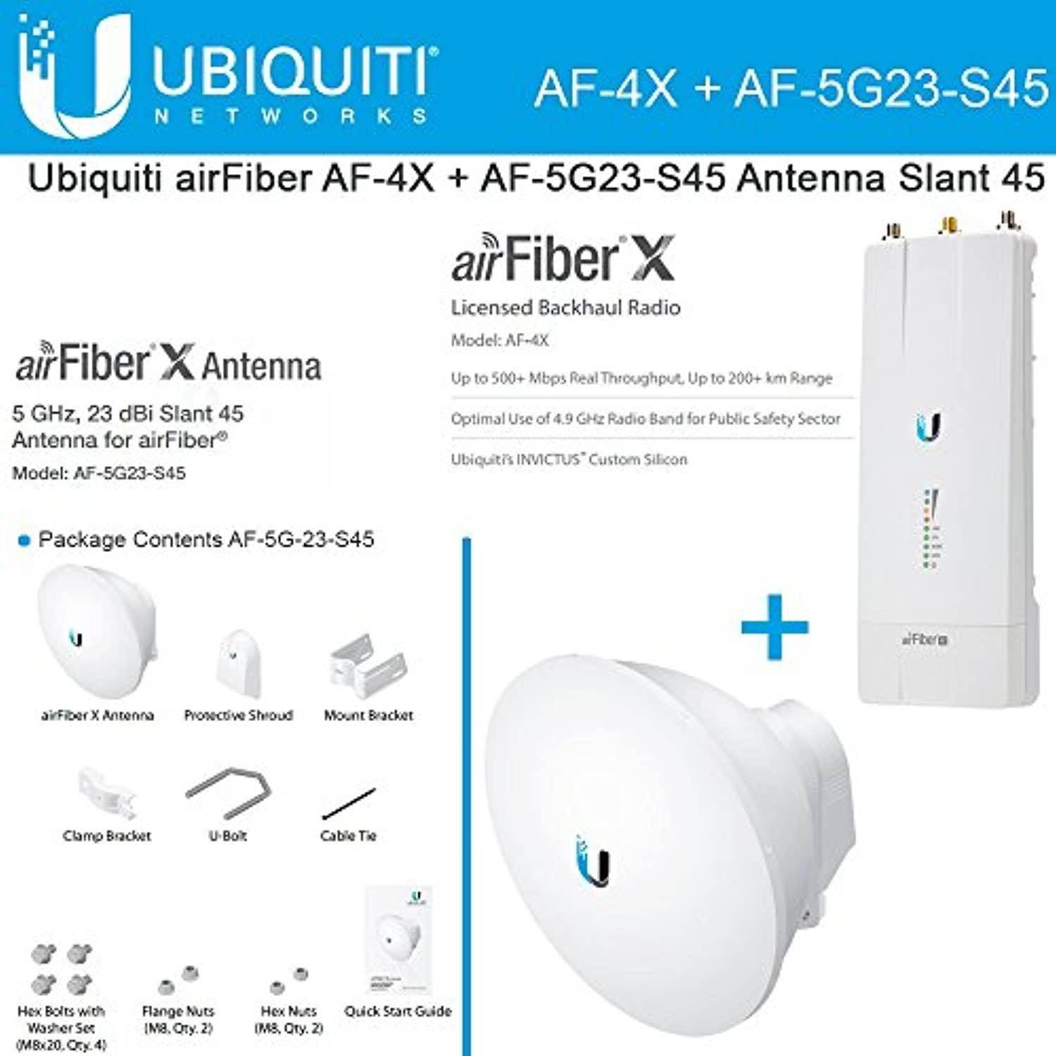Ubiquiti airFiber AF-4X Carrier Backhaul Radio 200+km +Antenna AF-5G23-S45 23dBi