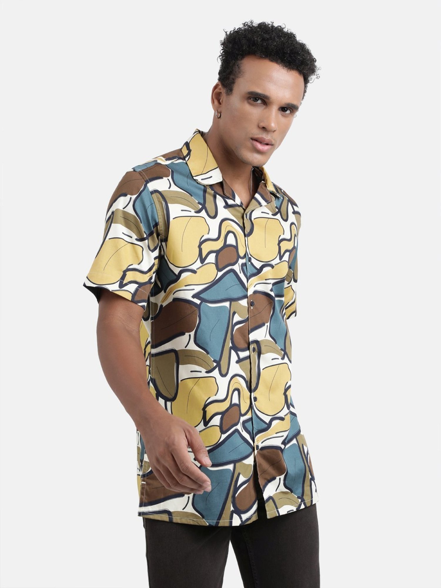 Bene Kleed Mustard Cotton Regular Fit Printed Shirt