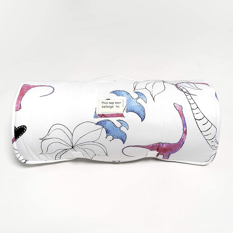 JumpOff Jo Toddler Nap Mat - Children's Sleeping Bag with Removable Pillow for Preschool, Daycare, and Sleepovers - 43 x 21 Inches - Pink Dino