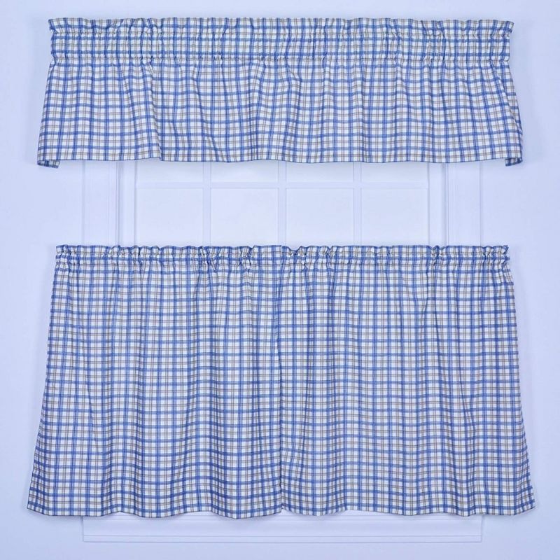 Ellis Curtain Bristol Plaid Design Printed Room Darkening 2-Piece Window Rod Pocket Tailored Tier Curtains Pair - 68 x 36, Blue