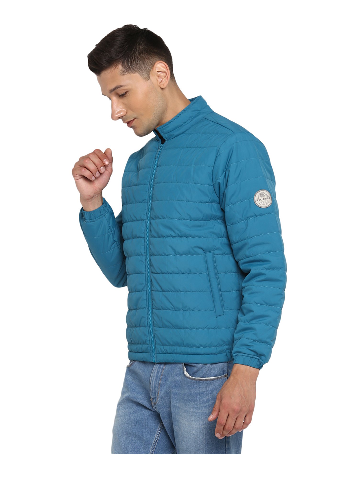 Red Chief Sky Blue Full Sleeves Mock Collar Jacket