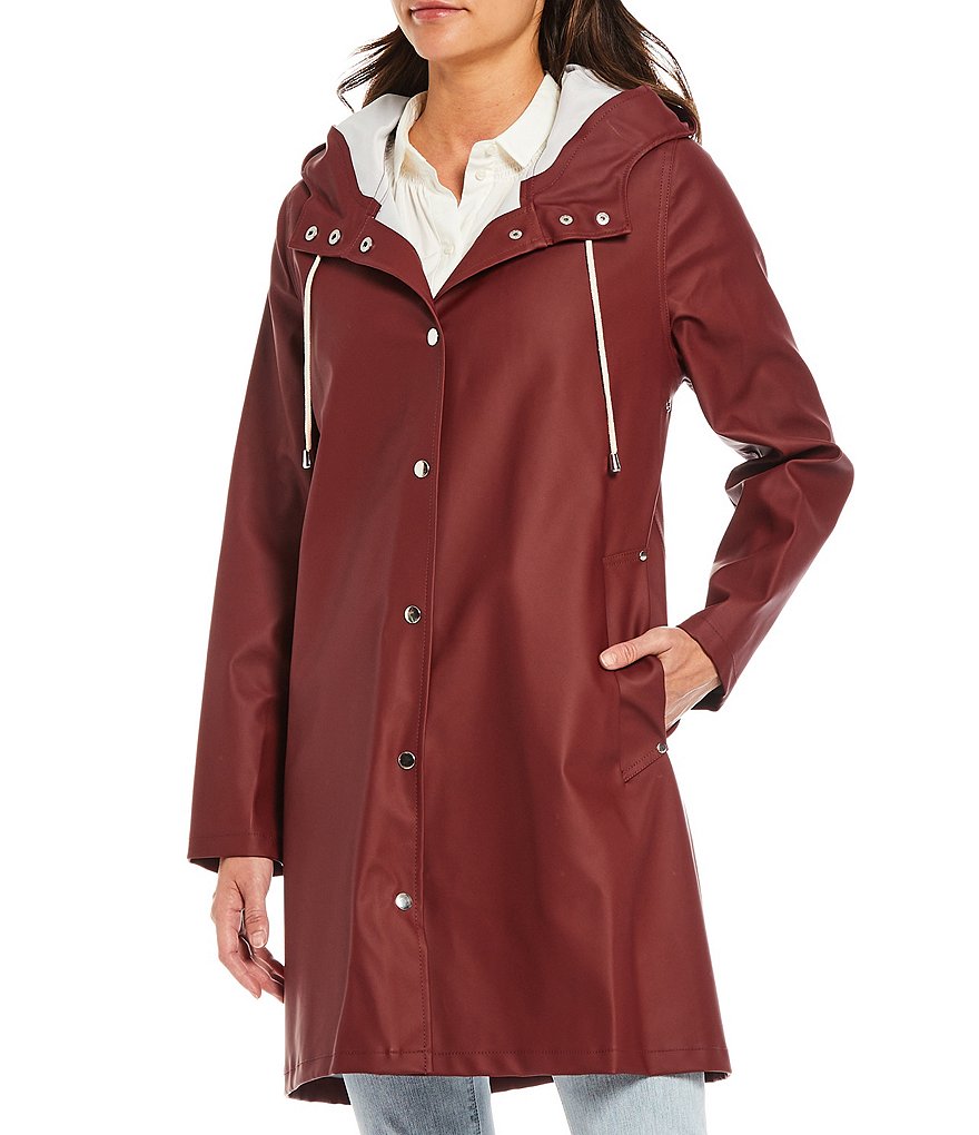 A Loves A Hooded Snap Front Long Sleeve Pocketed Raincoat