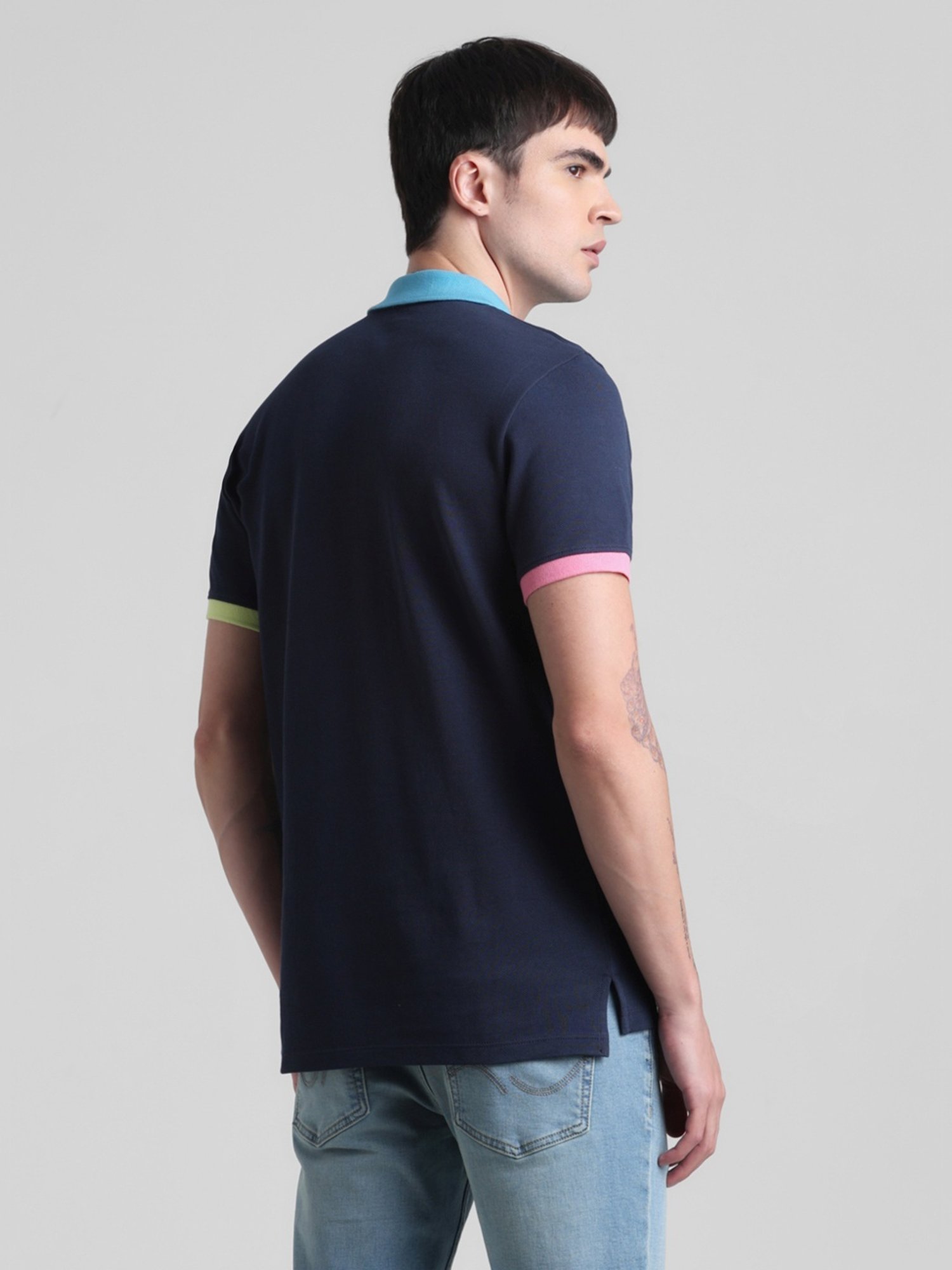 Jack & Jones Blue Indigo Cotton Regular Fit Polo T-Shirt