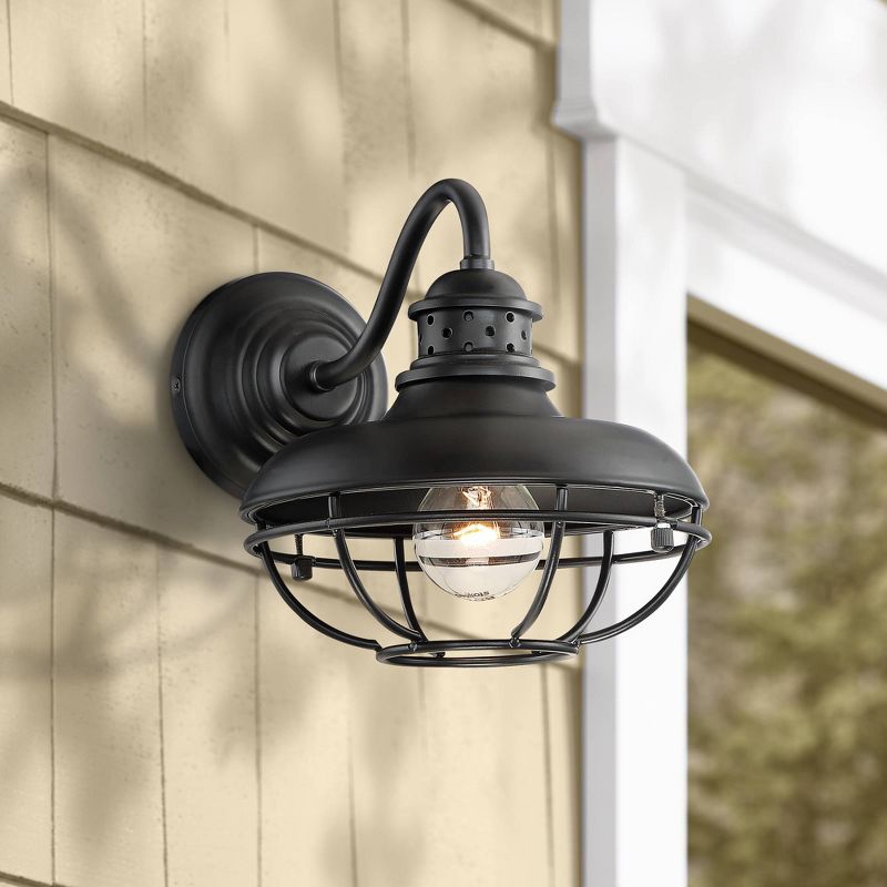 Franklin Iron Works Farmhouse Vintage Outdoor Barn Light Fixture Black 9" Open Metal Cage for Exterior House Porch Patio Outside