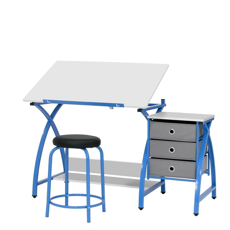 Studio Designs 38014 Venus Designed Craft Center with Tilt Adjustable Art Drafting Desk Table and 3 Drawer Under Desk Storage, Blue