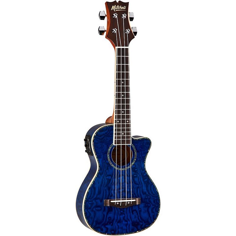 Mitchell MU80X-CE-QAB-BL Exotic Acoustic Electric Cutaway Ukulele Quilt Ash Burl Blue