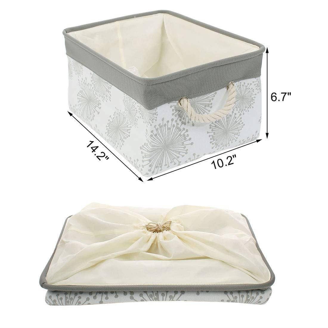 uxcell Storage Cube Bin with Durable Cotton Handle, Collapsible Canvas Fabric Key Toy Storage Basket 14.2" x 10.2" x 6.7" Gray Gypsophila Pattern