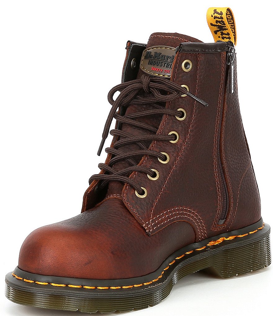 Dr. Martens Women's Maple Zip Newark Steel Toe Combat Work Boots