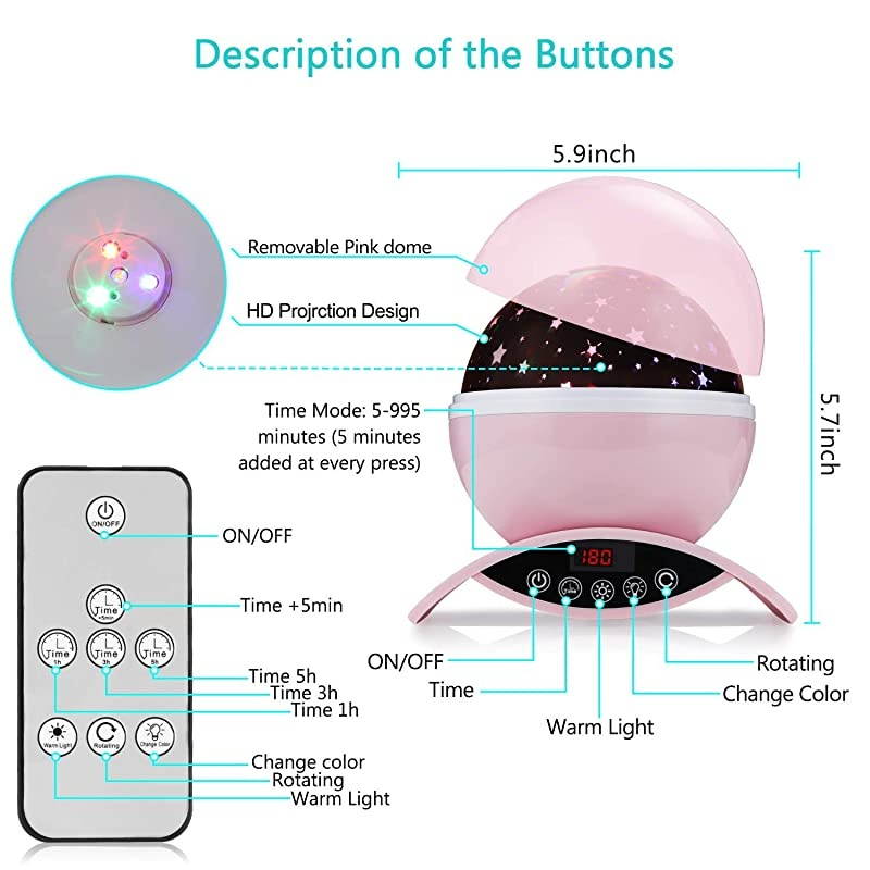 Projector Night Light for Kids Baby Night Light Projector for Bedroom with Timer Remote and Chargeable Best Gift for Kids Pink