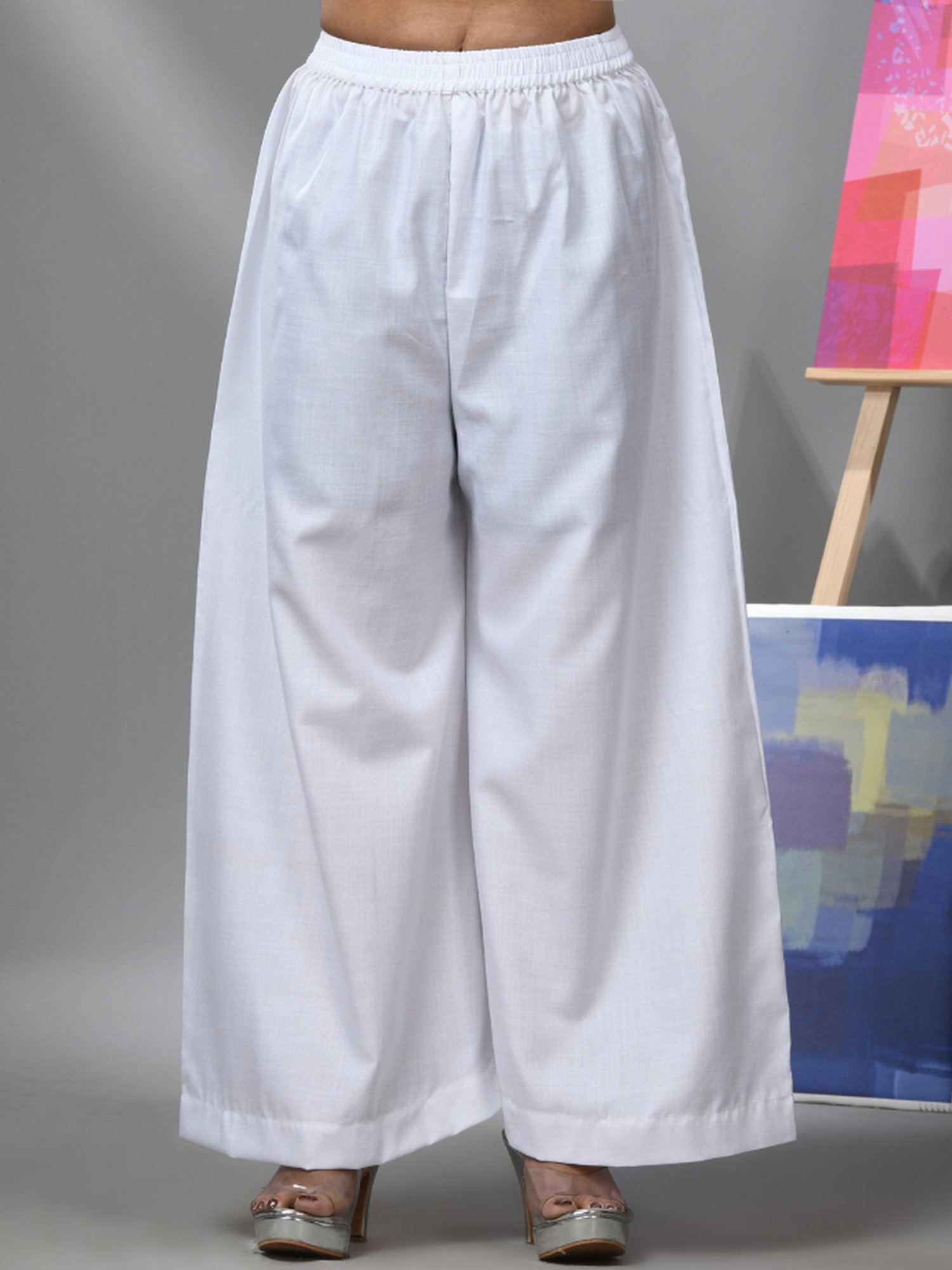 CHARUKRITI Blue & White Cotton Printed Kurta Palazzo Set