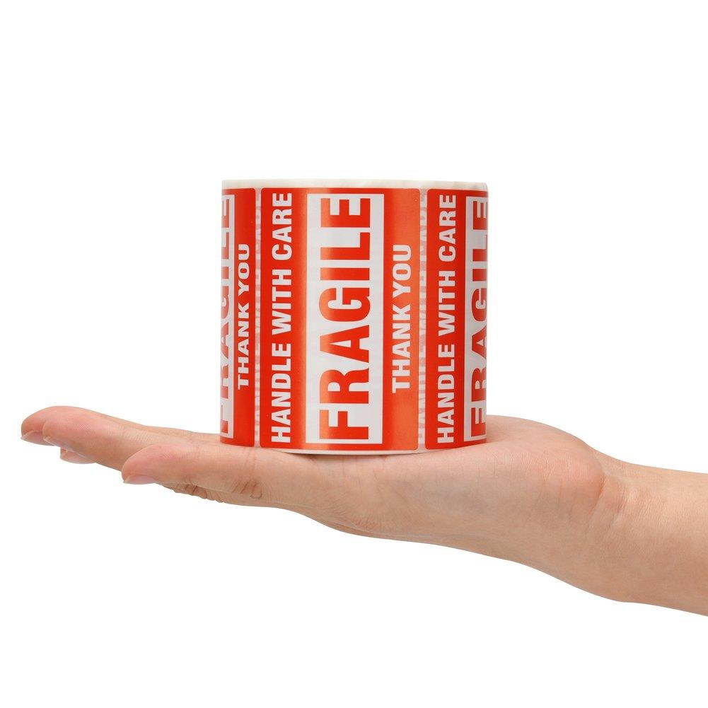 SJPACK 2000 Fragile Stickers 4 Rolls 2" x 3" Fragile - Handle with Care - Thank You Shipping Labels Stickers (500 Labels/Roll)
