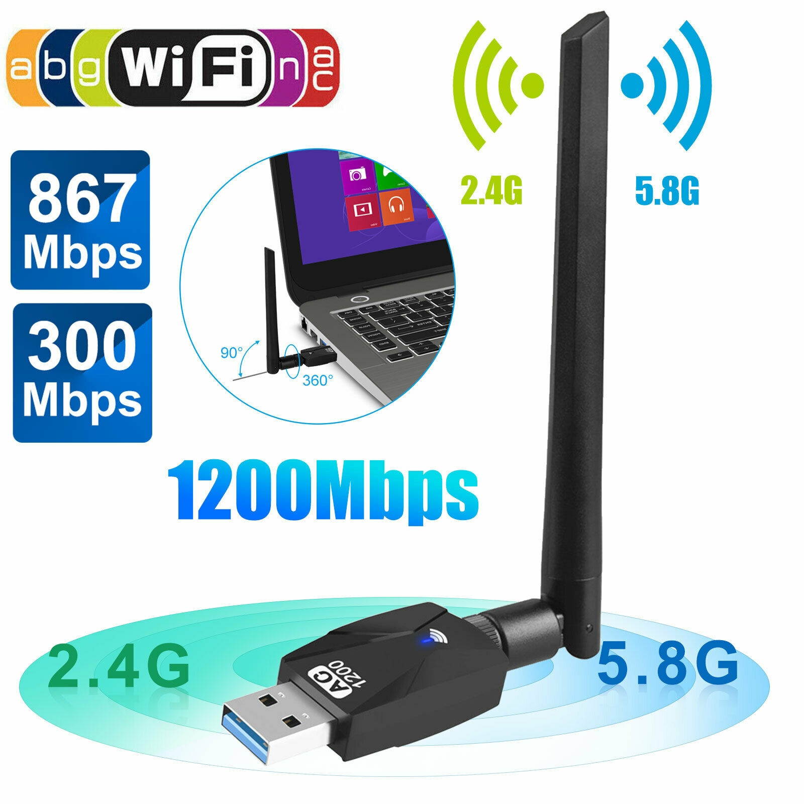 1200Mbps Dual Band USB3.0 Wireless Wifi Network Adapter Range Extender 802.11 AC