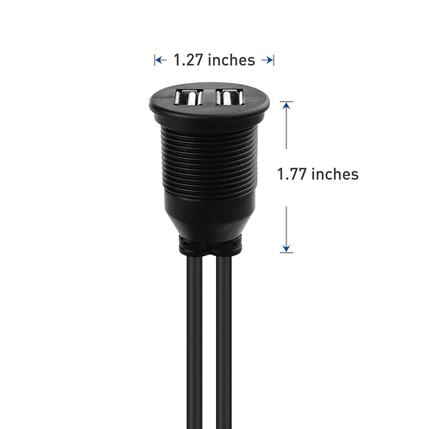 Cable Matters Car Stereo Dual USB Port Extender Cable/USB Panel Mount Cable - 3 Feet