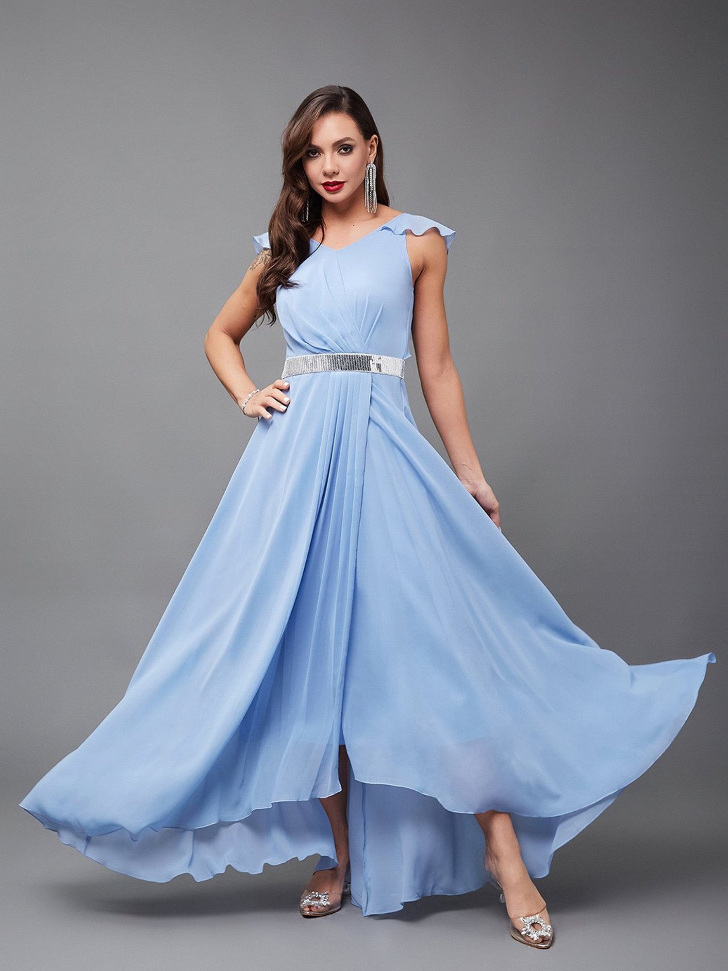 Miss Chase Blue Relaxed Fit Maxi Dress
