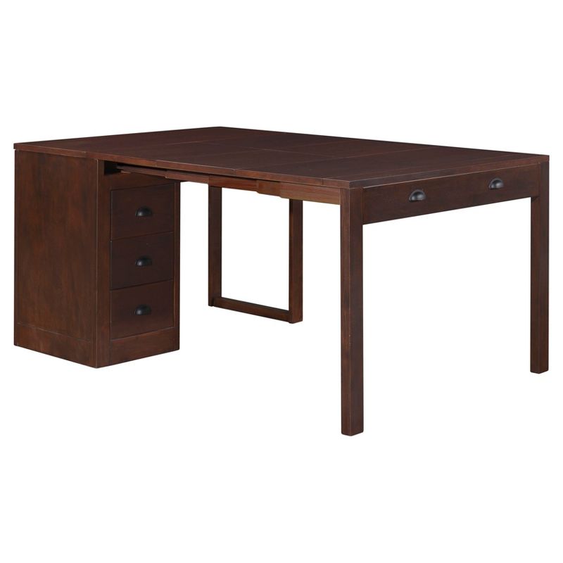 Expanding Desk with Ottoman and Converts To Table Expresso Brown - Stakmore