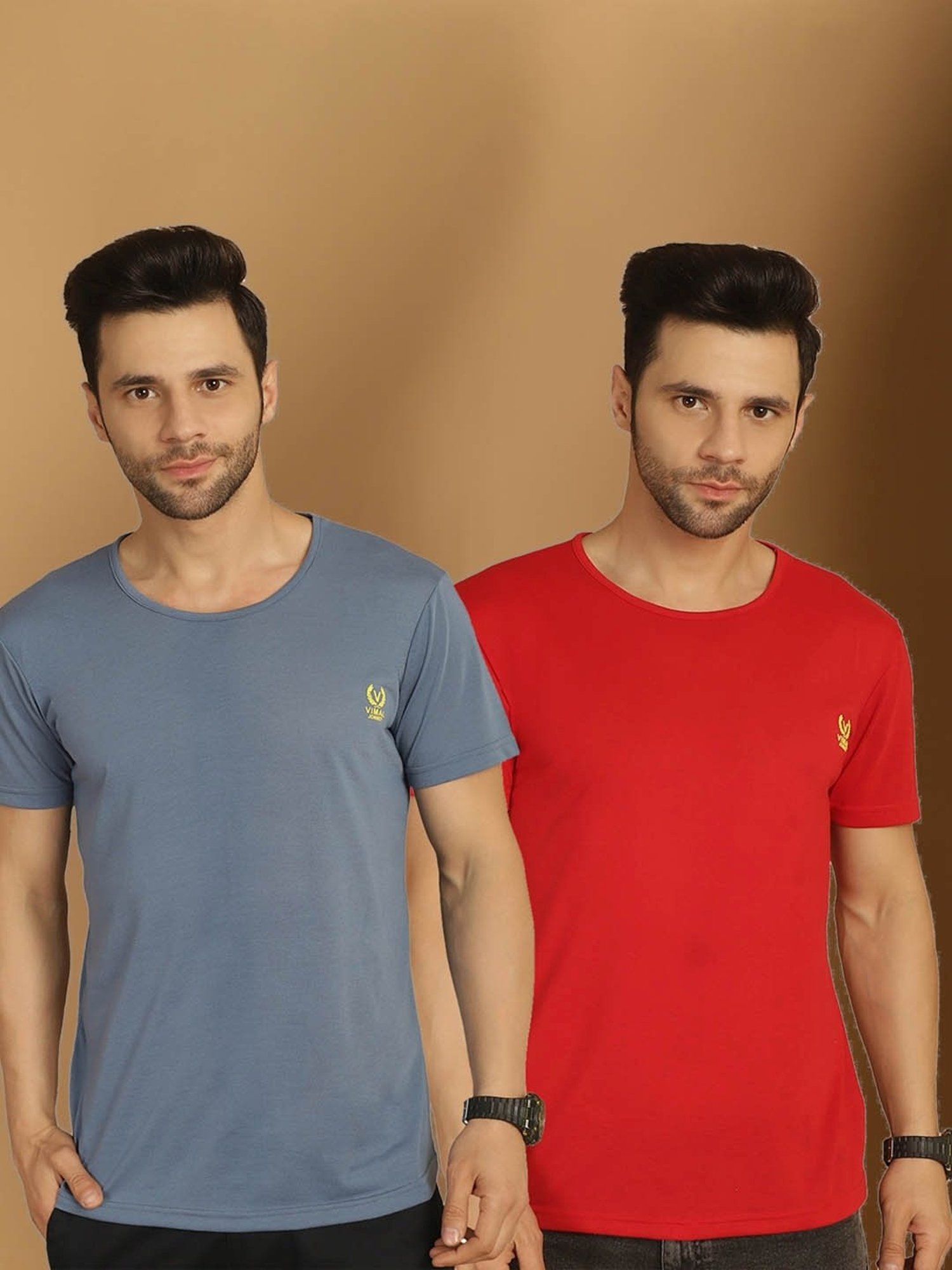 Vimal Jonney Grey & Red Regular Fit T-Shirt